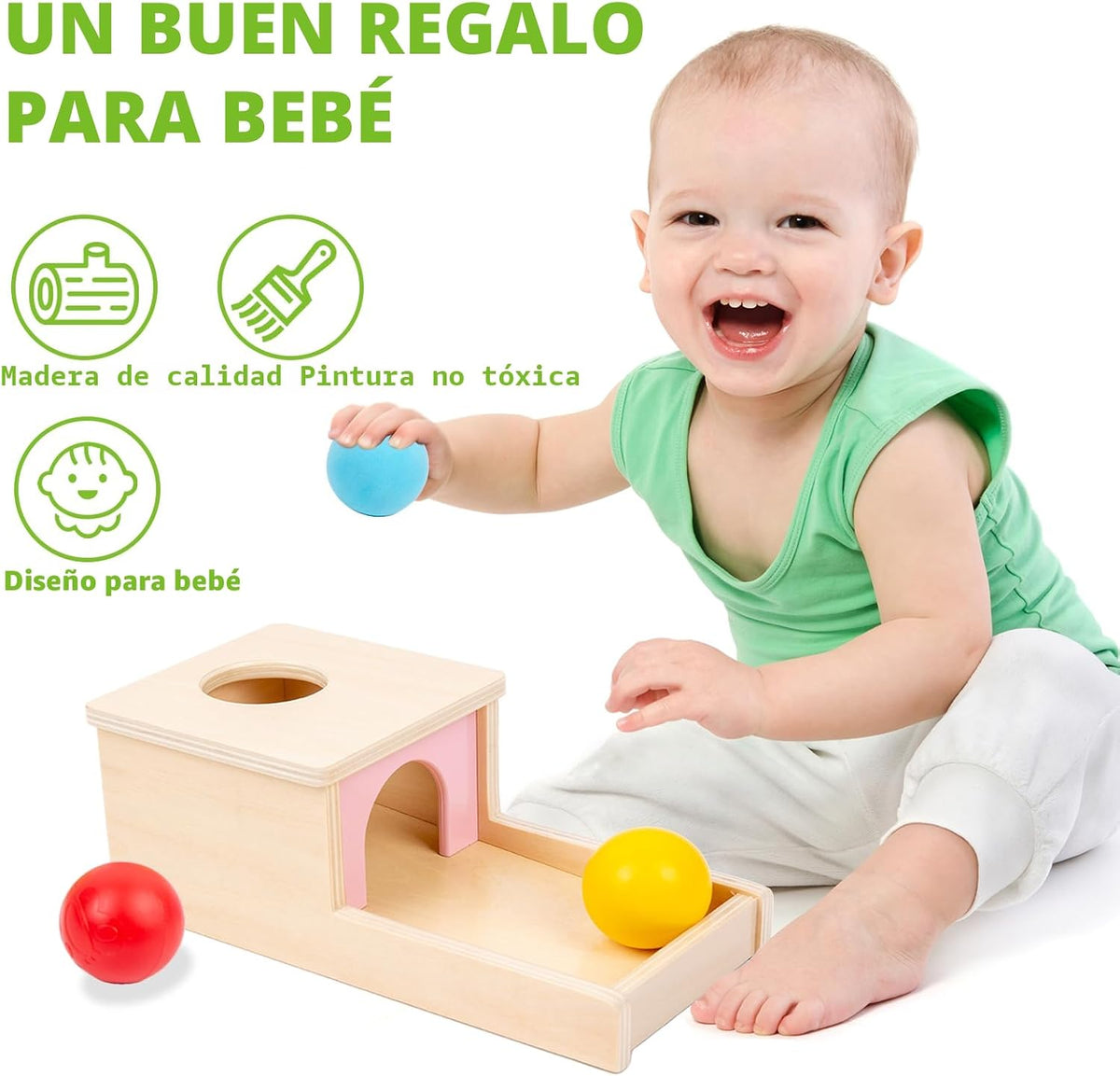 Adena Montessori Caja de permanencia de objetos con bandeja y tres...