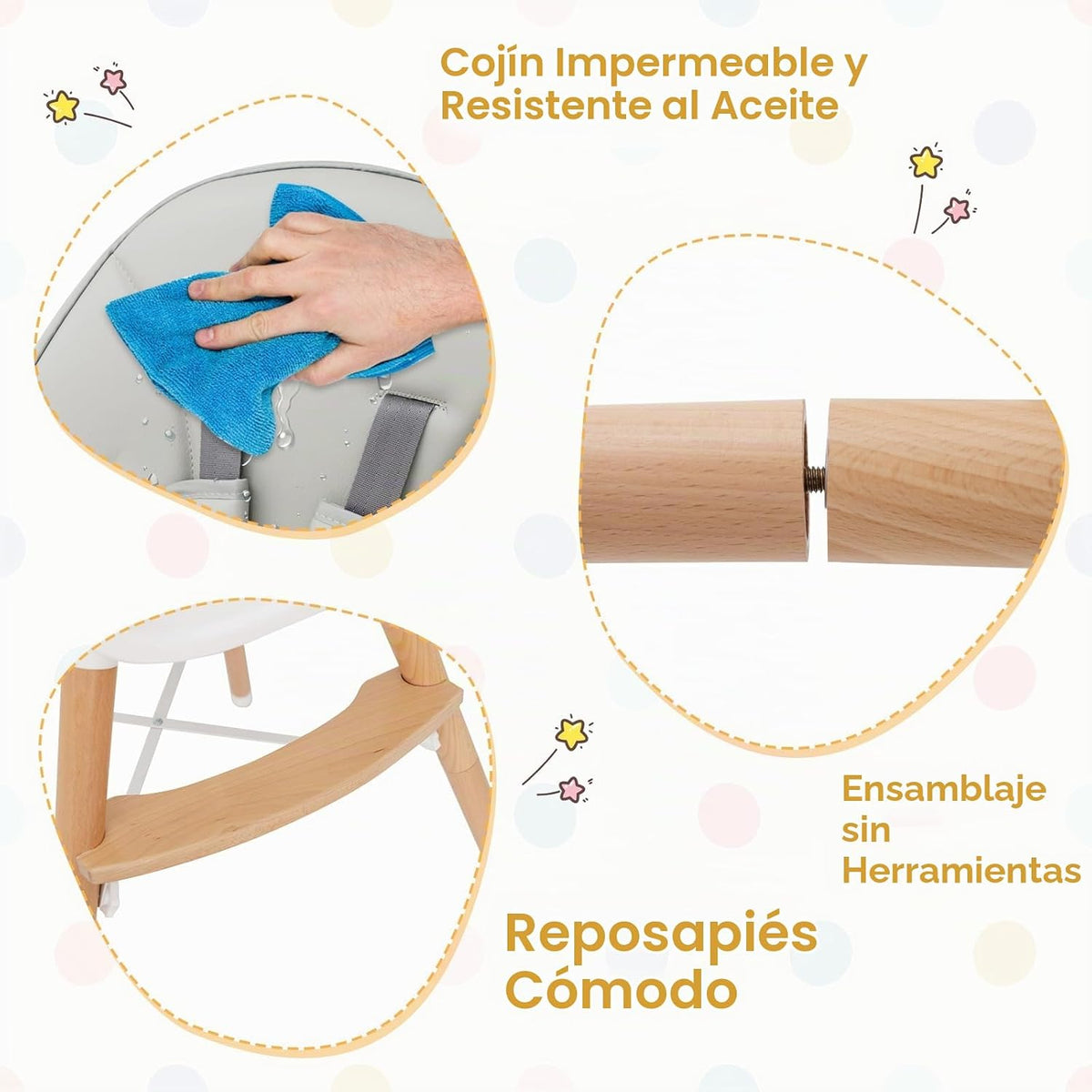 BABY JOY Silla alta para bebé, silla alta de madera para bebés y ni...
