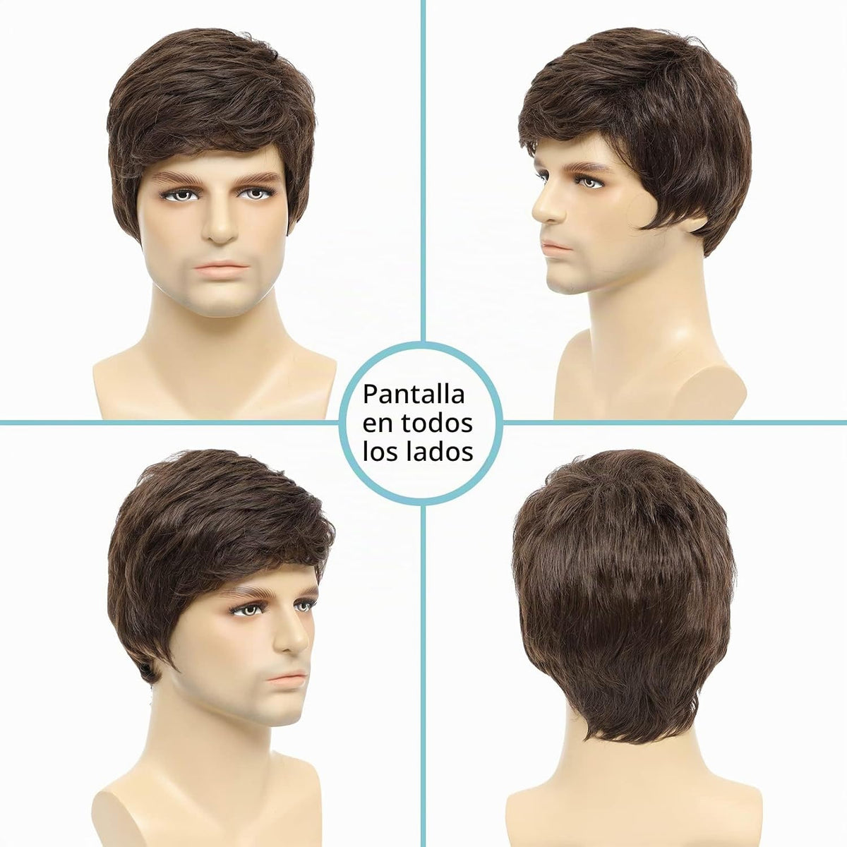 BCHR Peluca marrón para hombre, peluca corta marrón para hombres, p...