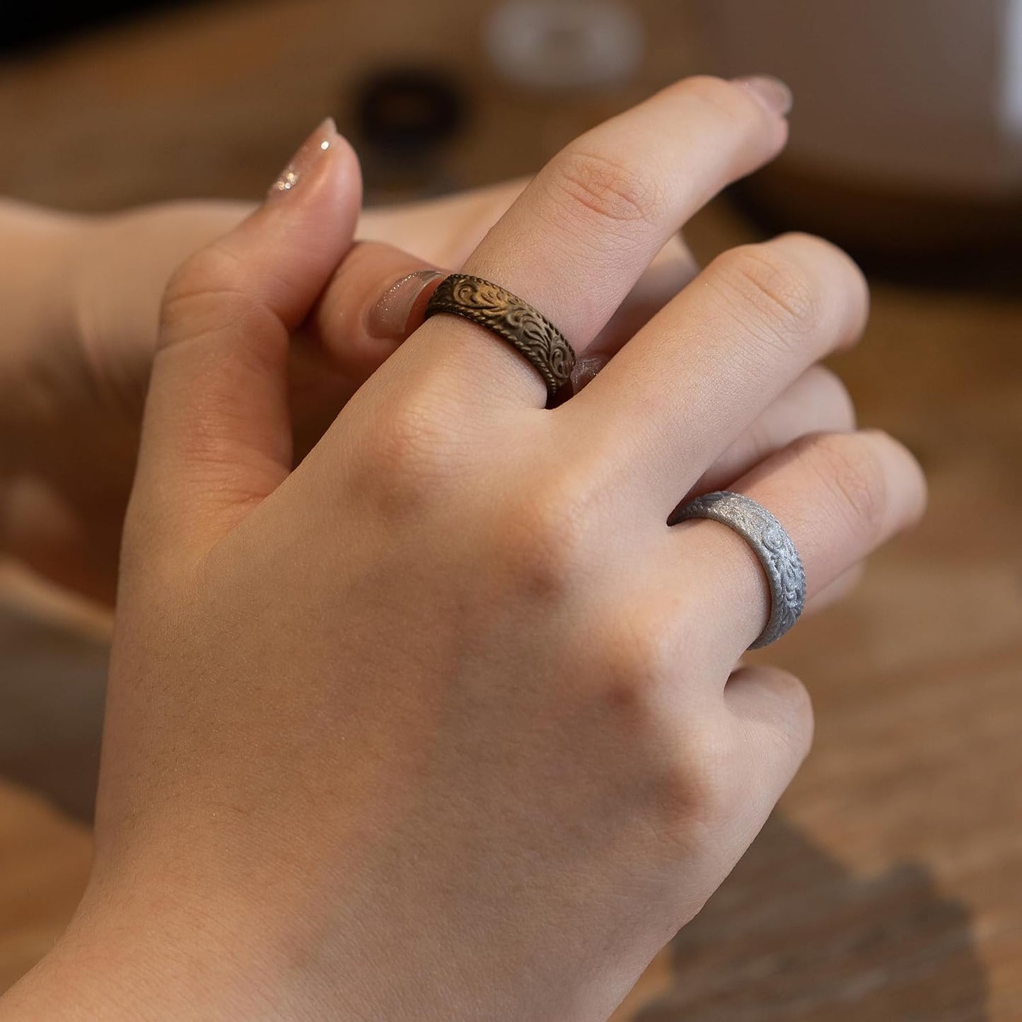 Zollen Anillos de boda de silicona para mujer, paquete de 4\/7 unid...