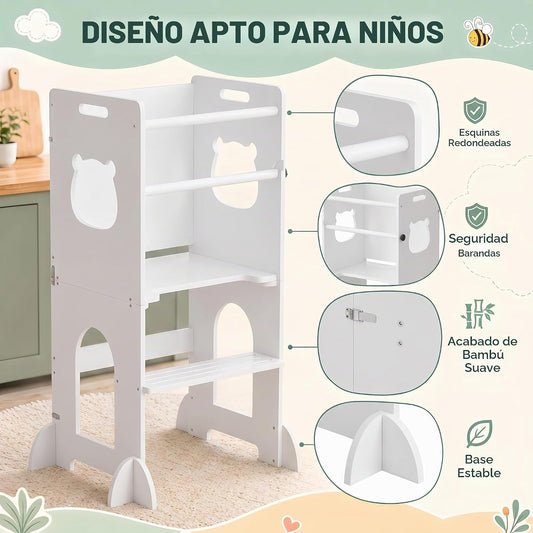 APRTAT Taburete de cocina 4 en 1 para niños pequeños, torre de apre...