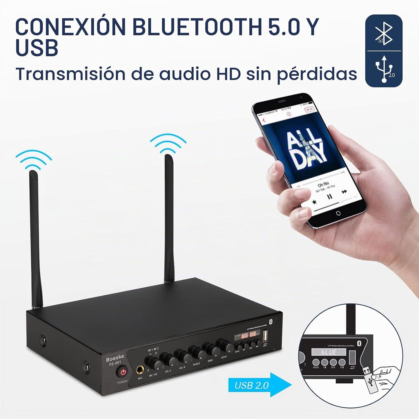 Boeska - Sistema de micrófono inalámbrico, UHF, micrófonos de mano...