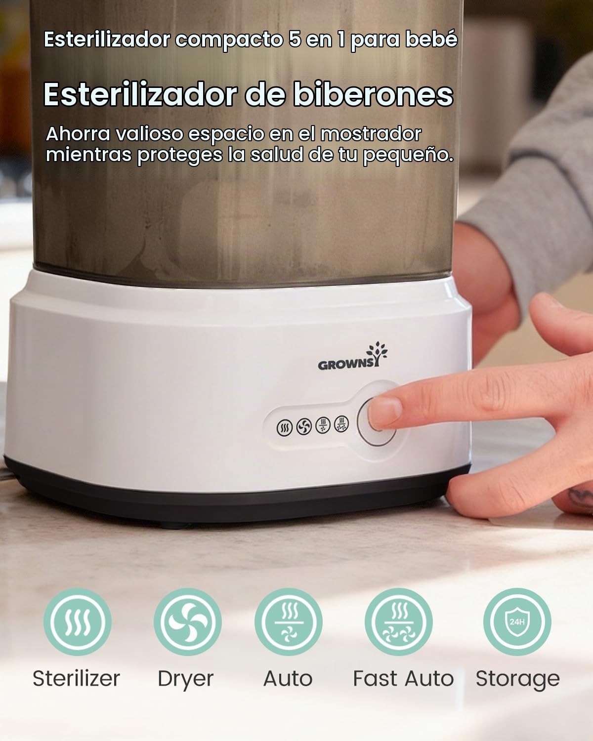 Grownsy Esterilizador y secador compacto para biberones con desinfe...