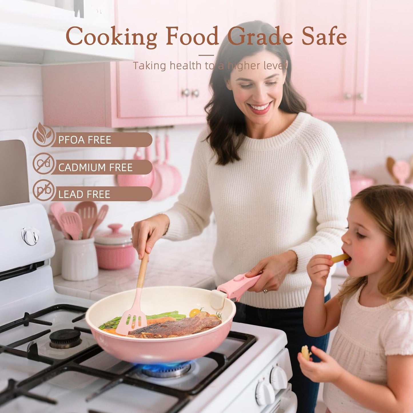 Astercook Juego de 21 ollas y sartenes antiadherentes, juego de ute...