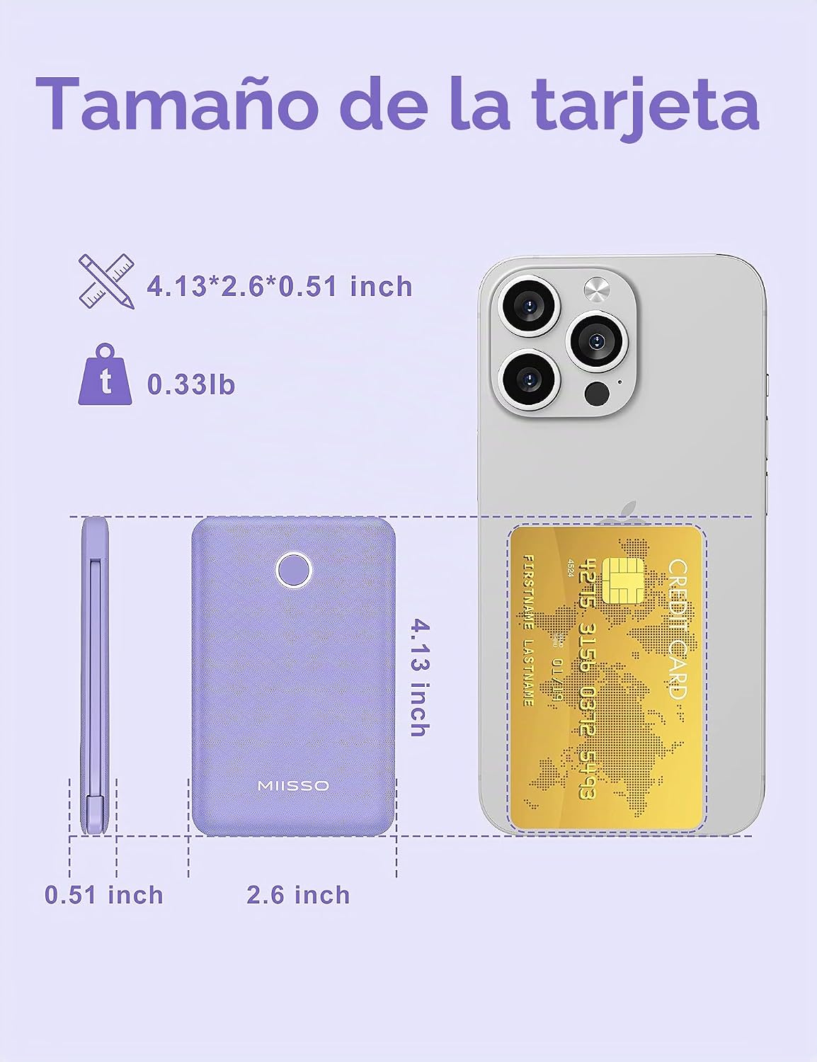 miisso Banco de energía ultra delgado de 6000 mAh, tamaño de tarjet...