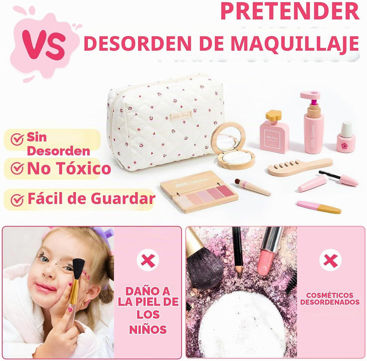 Conjunto de juguetes de maquillaje de madera Lonico para niñas, kit...