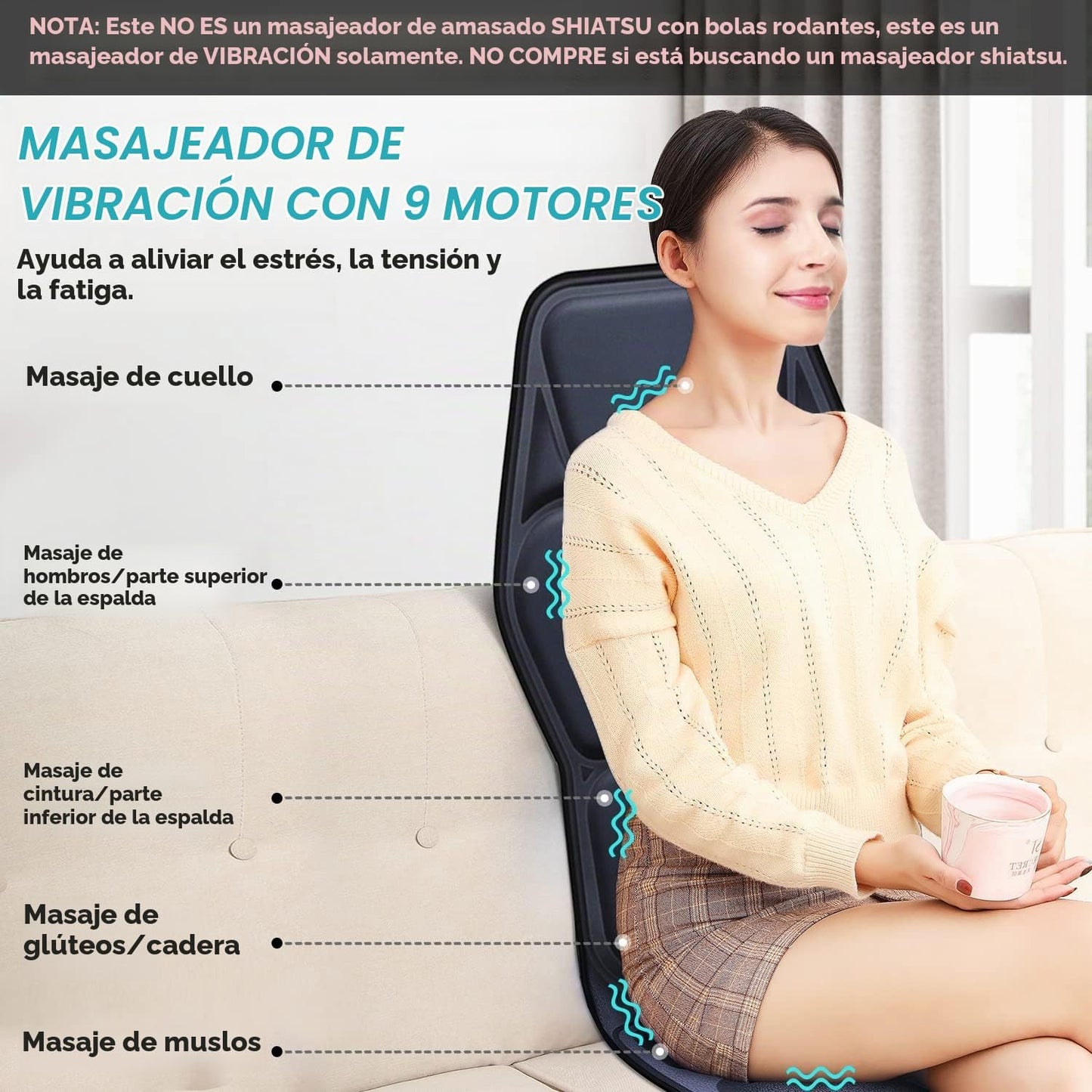 AIVEISI Cojín de asiento de masaje con calor 9 estilo de masaje fun...