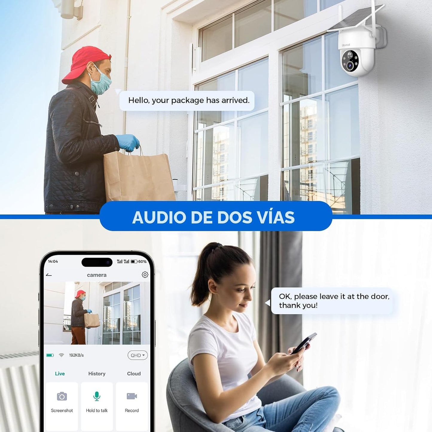 LITYMOL Cámaras de seguridad de 2K con vista de 360° inalámbricas p...
