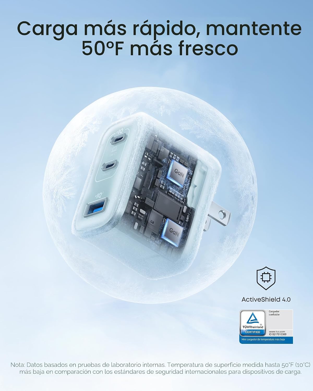 Anker Cargador rápido Nano 70W Max de 3 puertos USB C, cargador tip...
