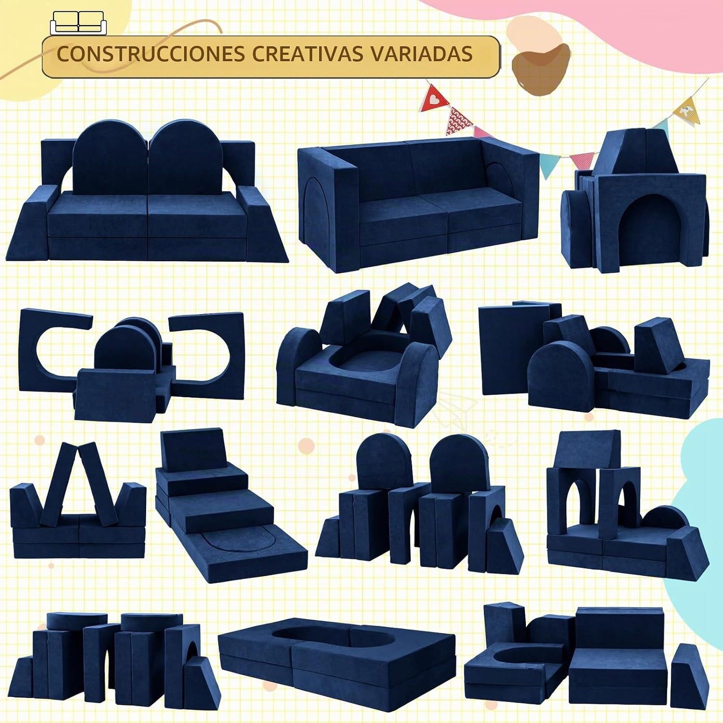 Fvkind Sofá de juego modular para niños de 10 piezas Sofá de juego...