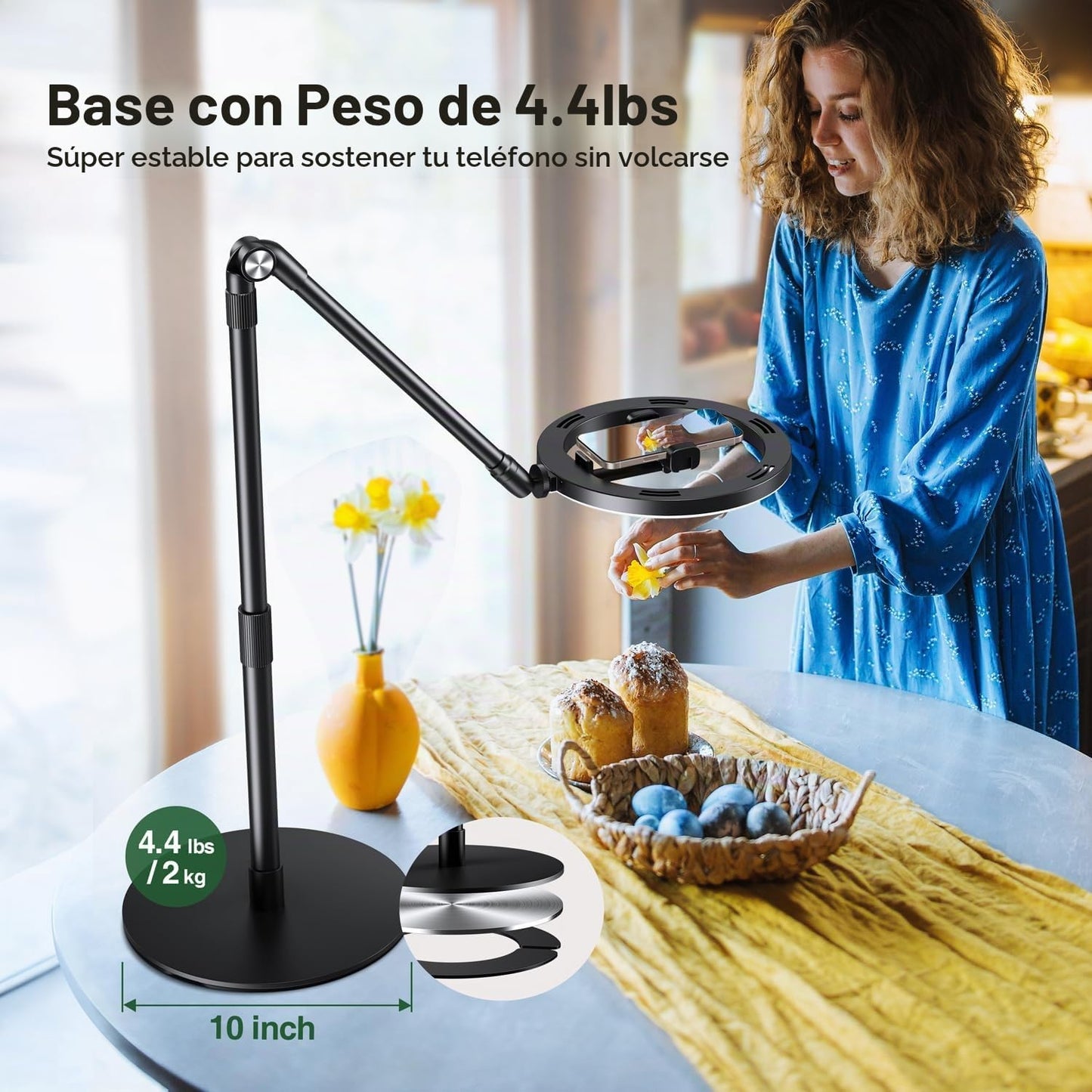 elitehood Soporte de teléfono aéreo con luz para grabación de video...
