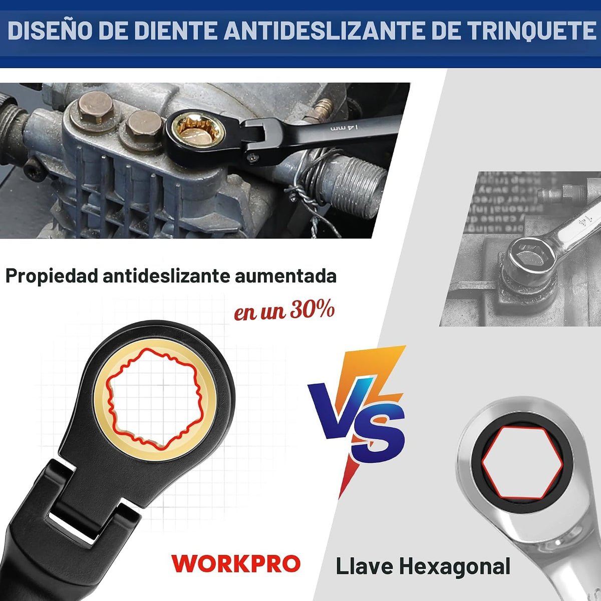 WORKPRO Juego de llaves de trinquete de 22 piezas con cabezal flexi...