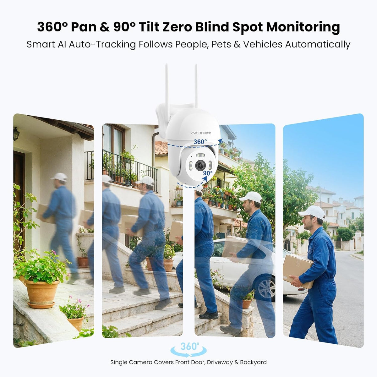 Cámara de seguridad 4K para exteriores, cámara enchufable de 360 PT...