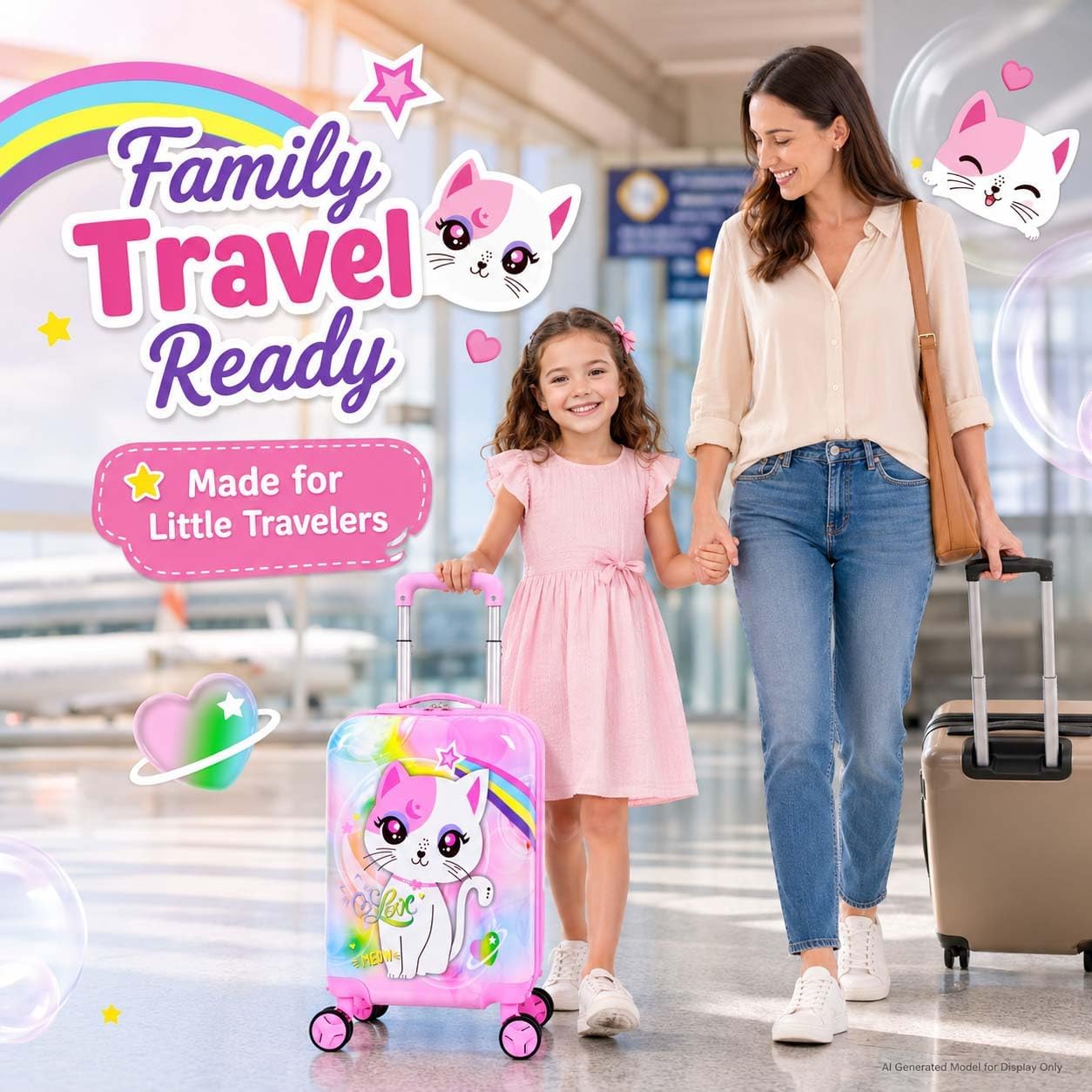 Juego de 5 maletas para niños, aprobado por aerolíneas con ruedas g...