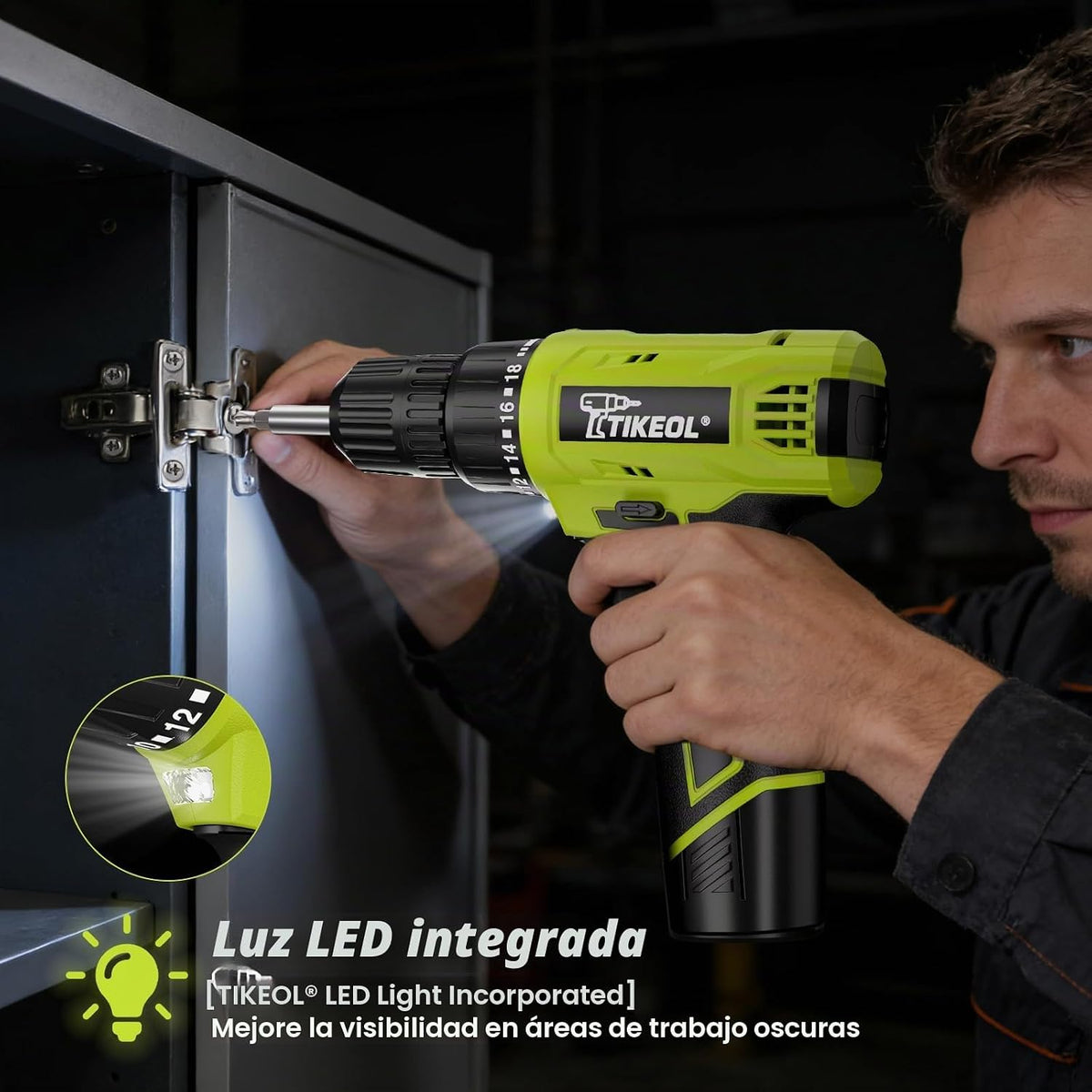 TIKEOL Juego de taladro inalámbrico de 12 V con batería y cargador,...