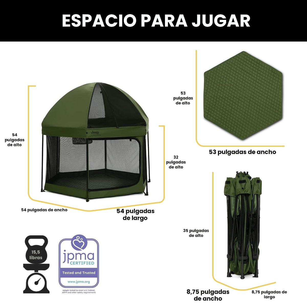 Jeep Hexagon Pop Up Play Yard con toldo extraíble | Ideal para uso...