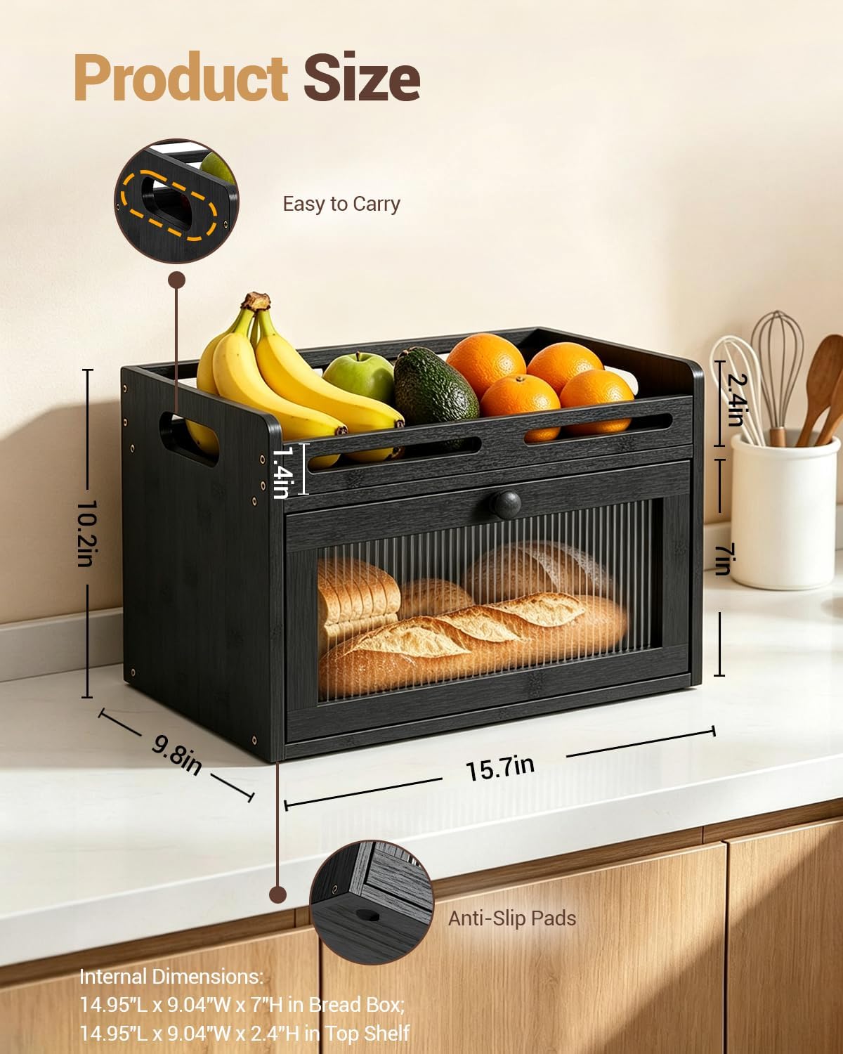 Coiesol Panera para encimera de cocina, contenedor de almacenamient...