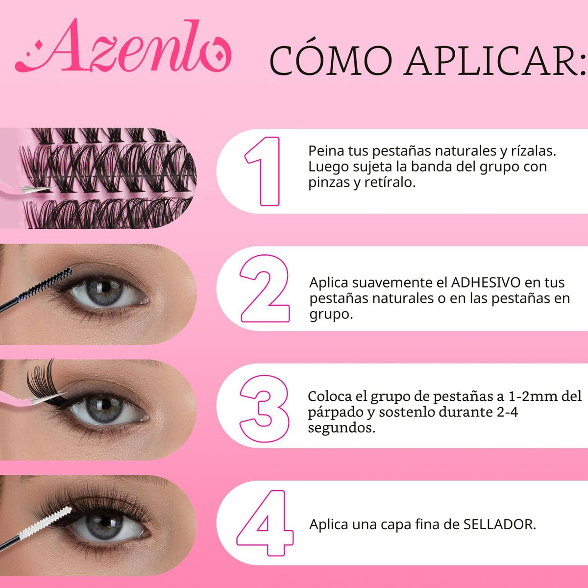 Extensiones de pestañas Azenlo 40D+60D en racimo, 240 unidades, kit...