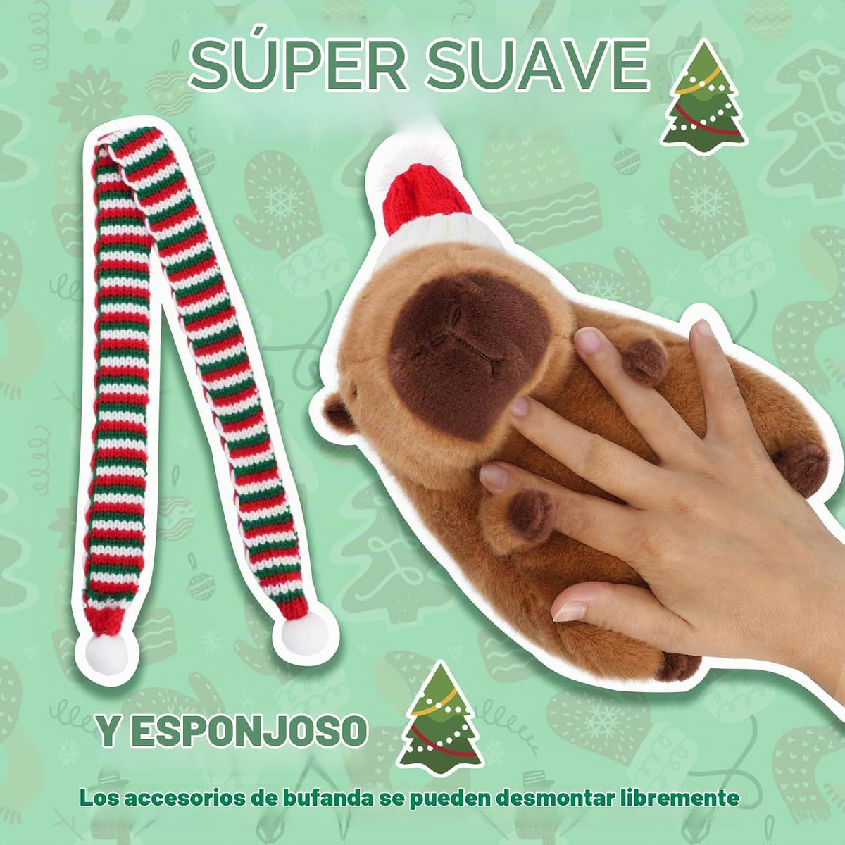 CHDBLOCK - Peluche navideño de capibara con gorro de Navidad, de 9...
