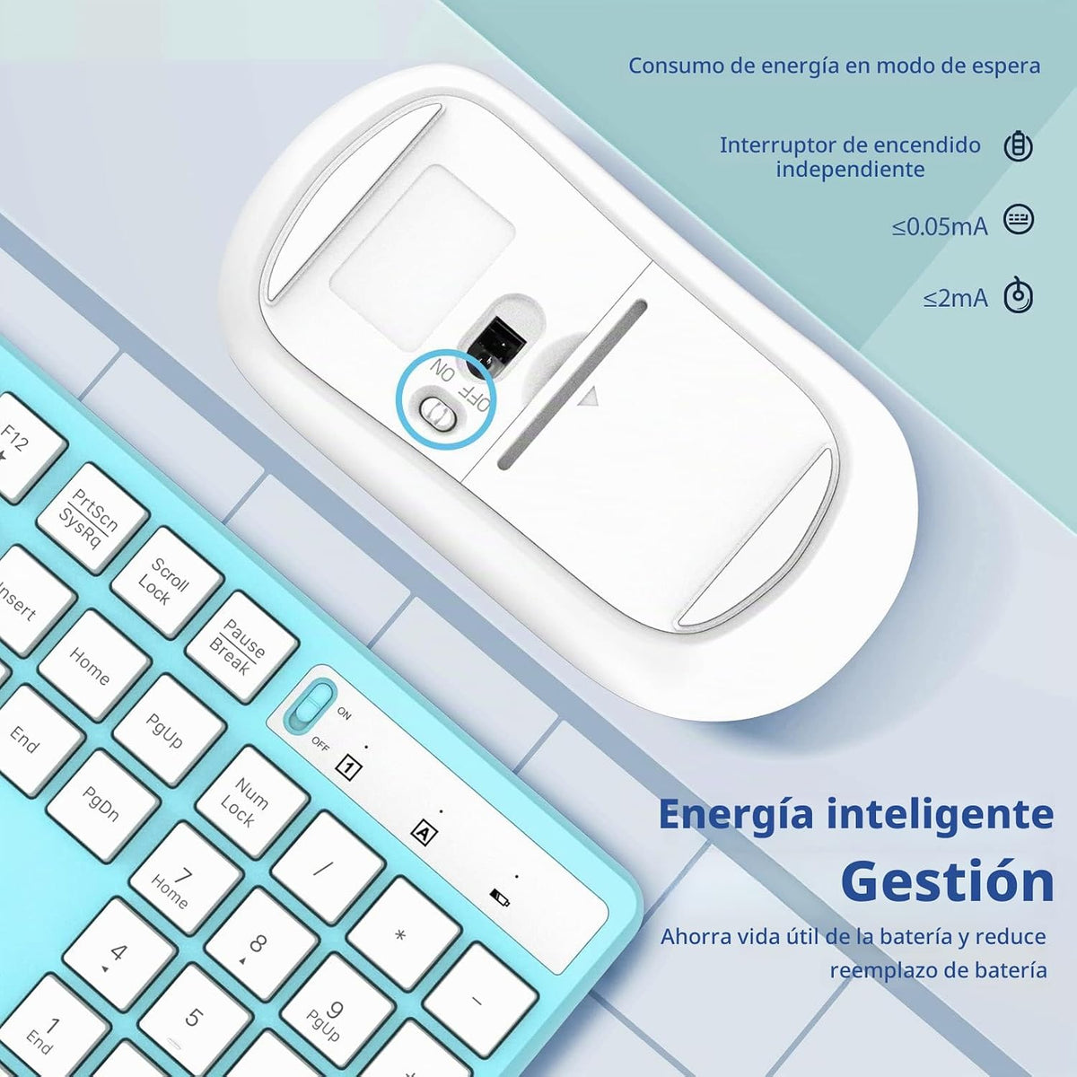 Combo de teclado y ratón inalámbricos, Lovaky teclado y ratón ergon...