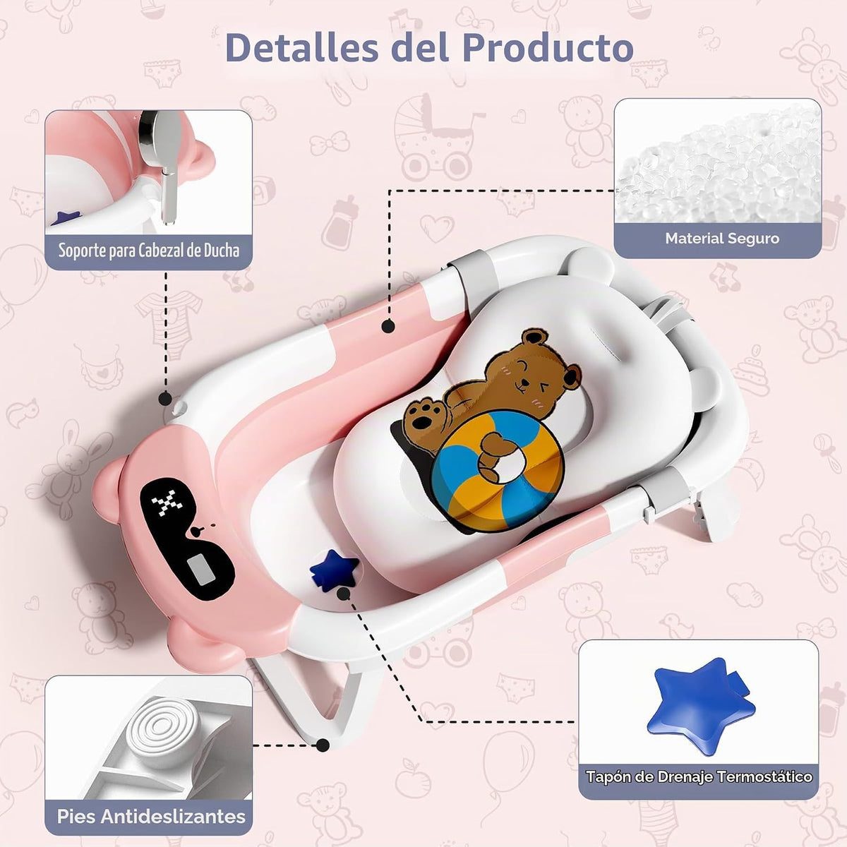 Kerbwry Bañera plegable para bebés recién nacidos y niños pequeños...