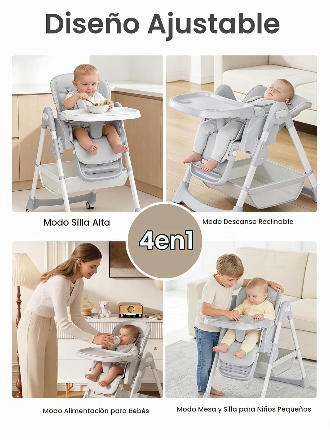 Meetaglow Silla alta para bebé, silla alta plegable convertible par...