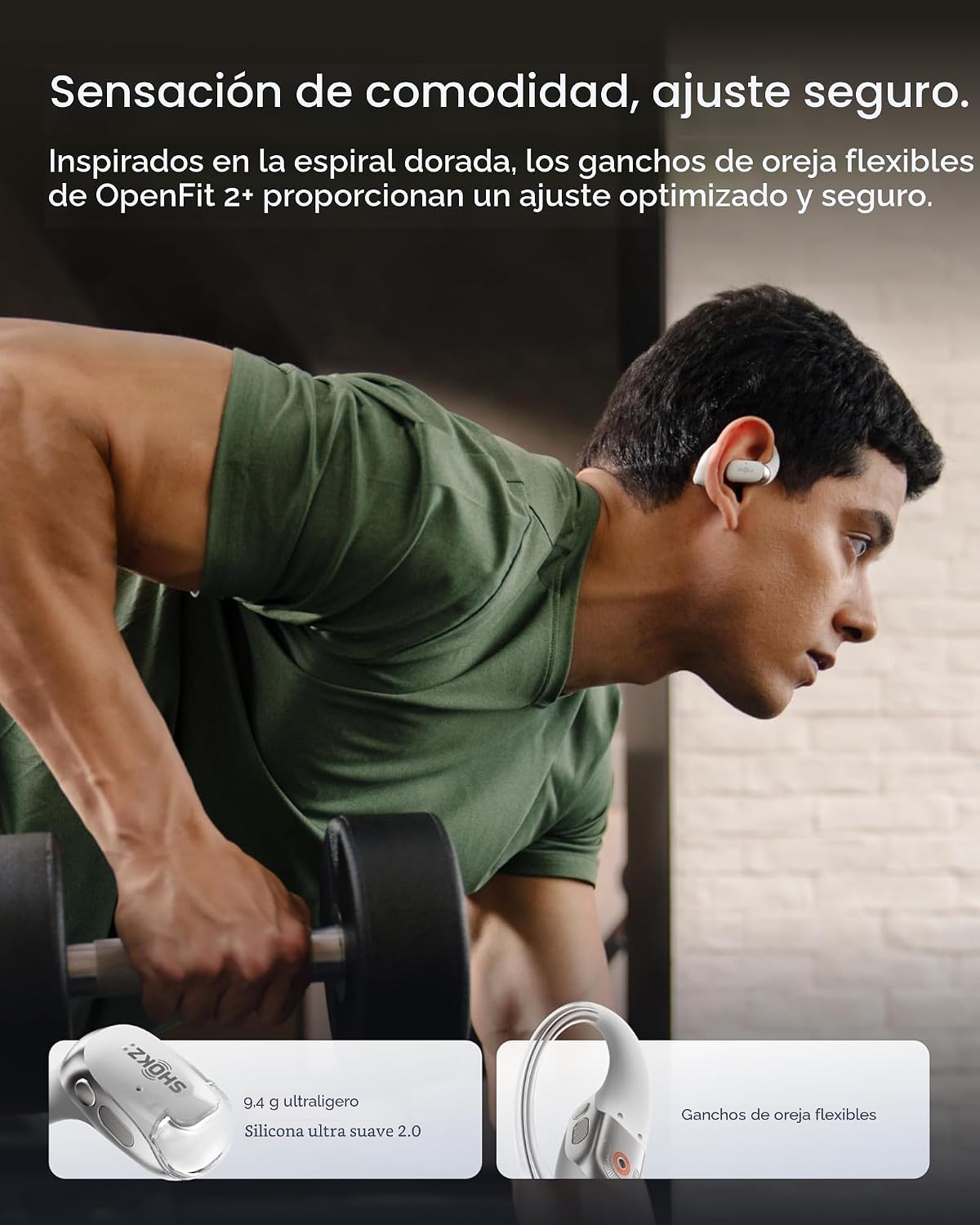 SHOKZ Nuevos auriculares OpenFit 2+ de oreja abierta, habilitados p...