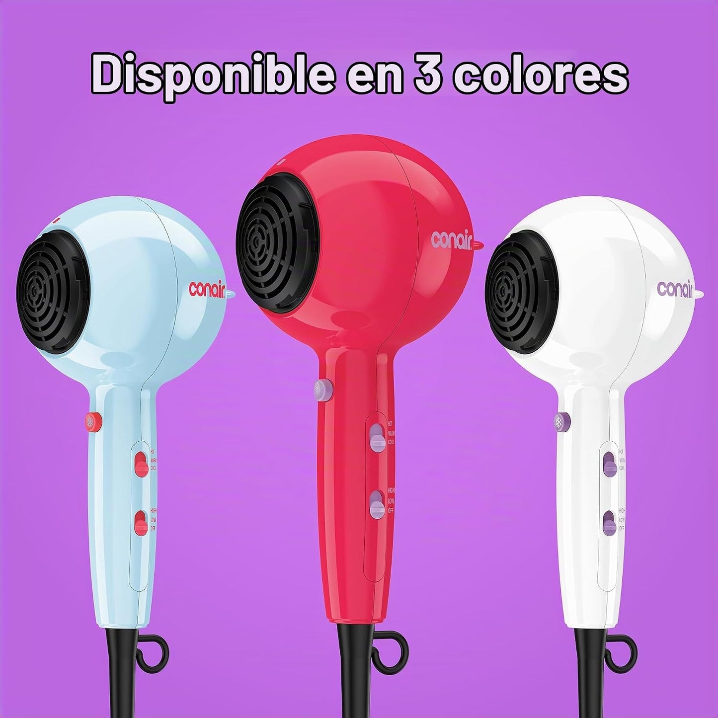 Conair Secador de pelo Cake Pop con accesorios difusores y concentr...