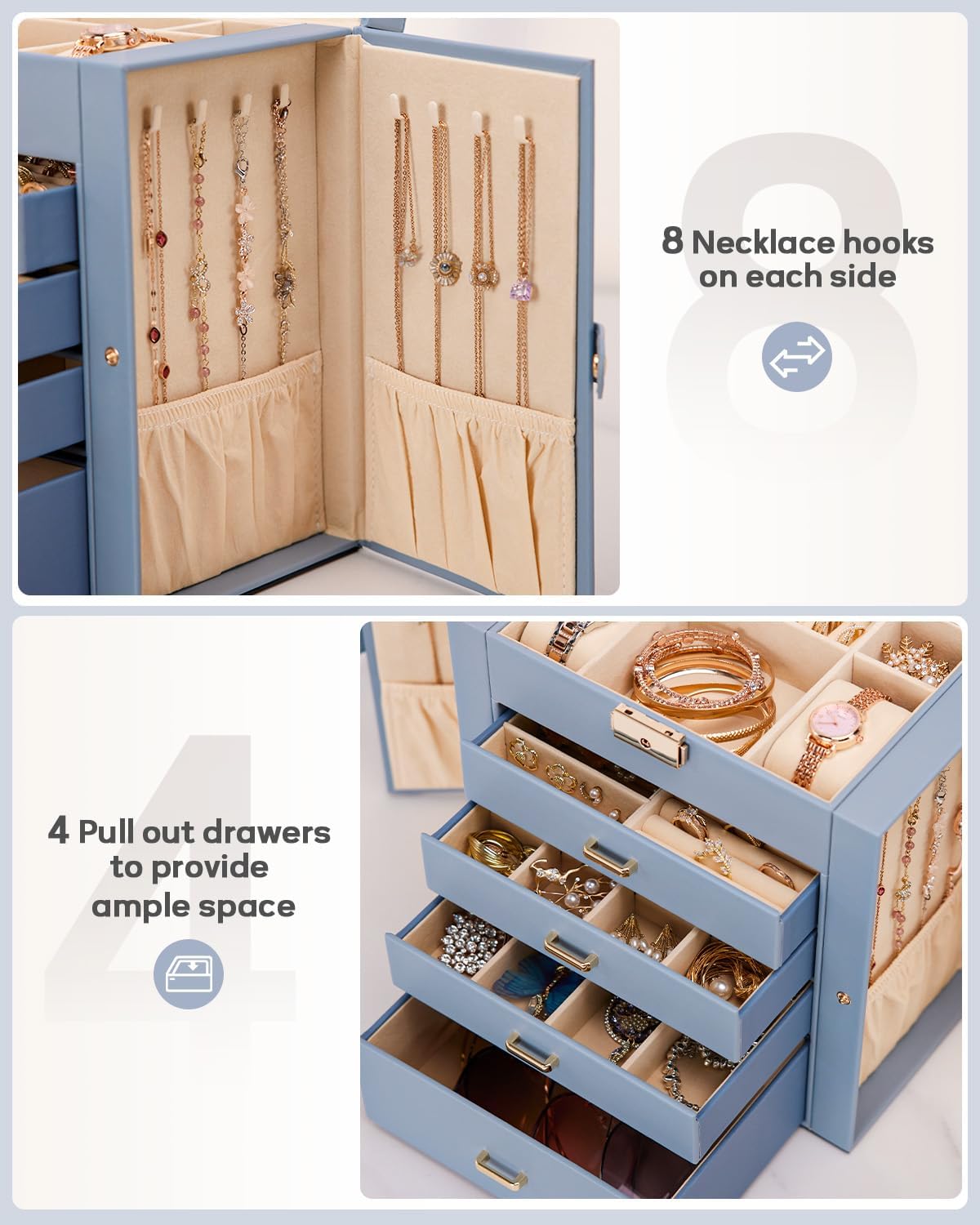 Homde - Joyero grande para mujer: organizador de 5 capas con cerrad...