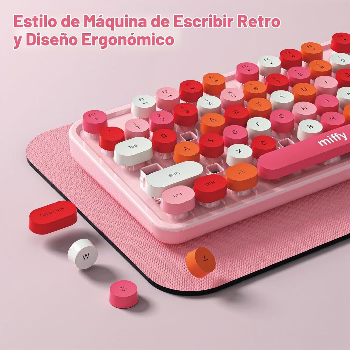 Miffy - Combo de teclado y mouse inalámbricos de 104 teclas con alm...