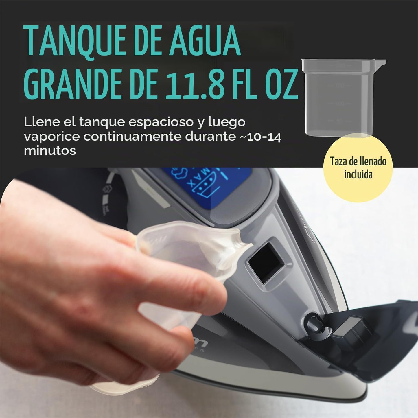 PurSteam Plancha de vapor para ropa de 1800 W con pantalla LCD, sue...