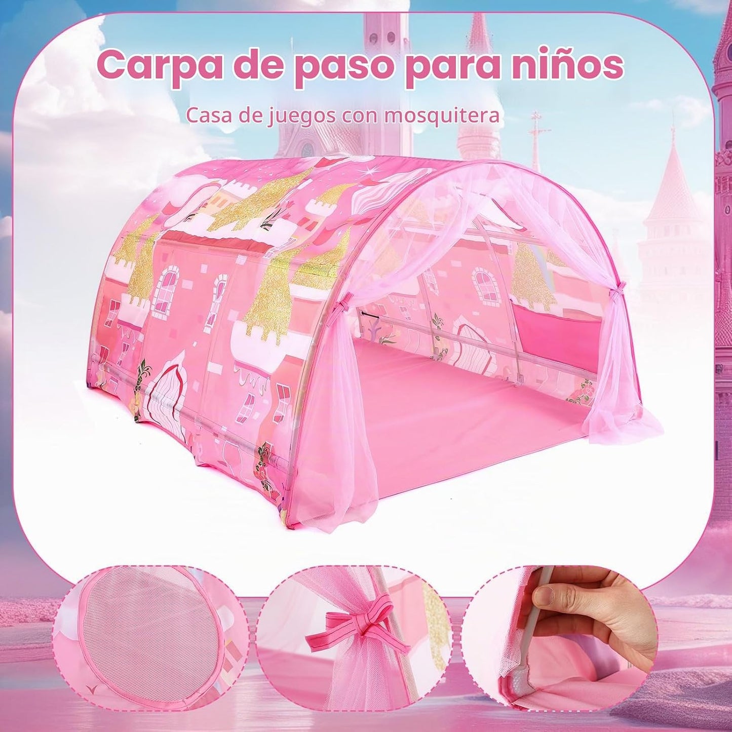 Wowangce - Tienda de campaña de princesa para niños, color rosa, do...