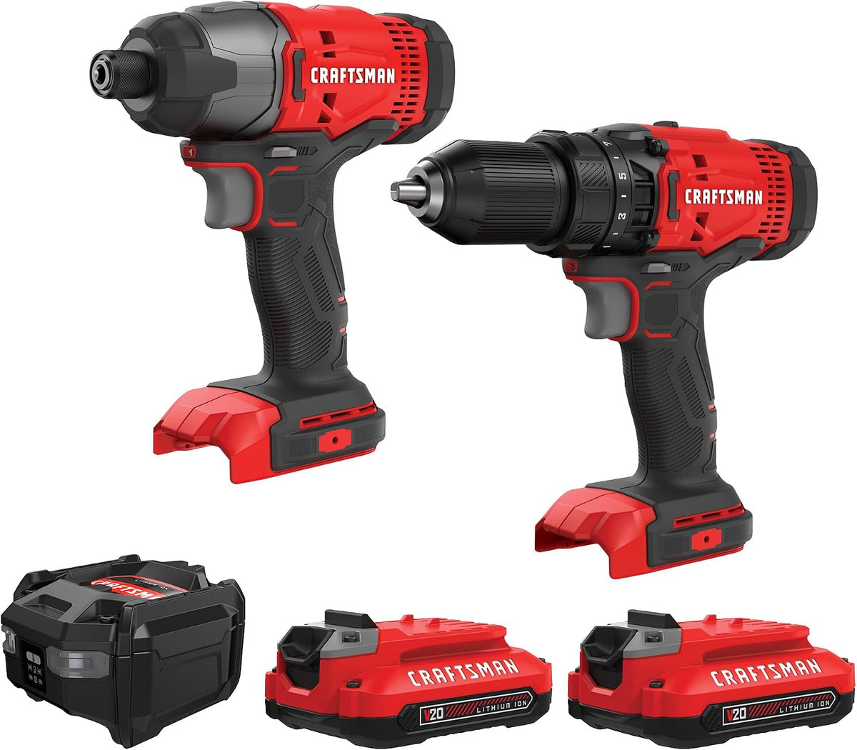 CRAFTSMAN V20 MAX - Taladro inalámbrico y destornillador de impacto...