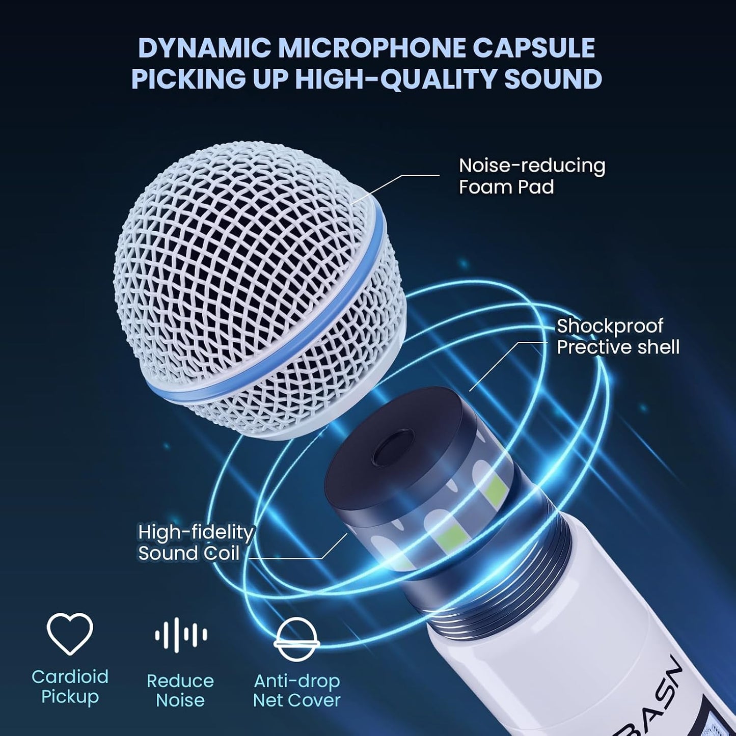 BASN UHF Sistema de micrófono inalámbrico de mano de doble canal (b...