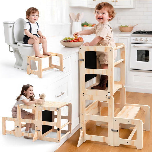 Taburete de cocina para niños pequeños, torre plegable 4 en 1 con p...
