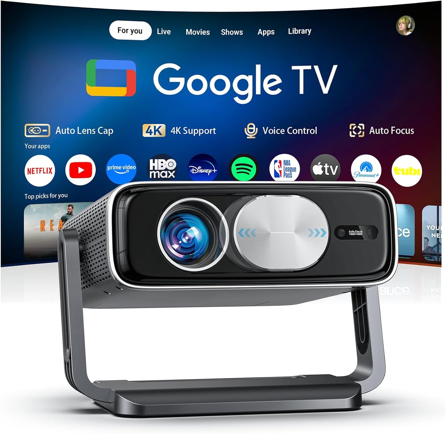 Proyector inteligente 4K [incluido con Google TV Stick] con WiFi y...