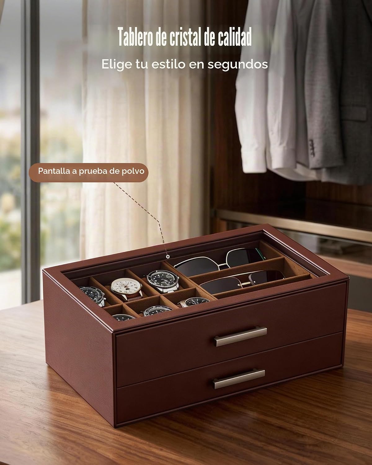 ProCase Caja de reloj, caja de joyería para hombre para 6 relojes y...