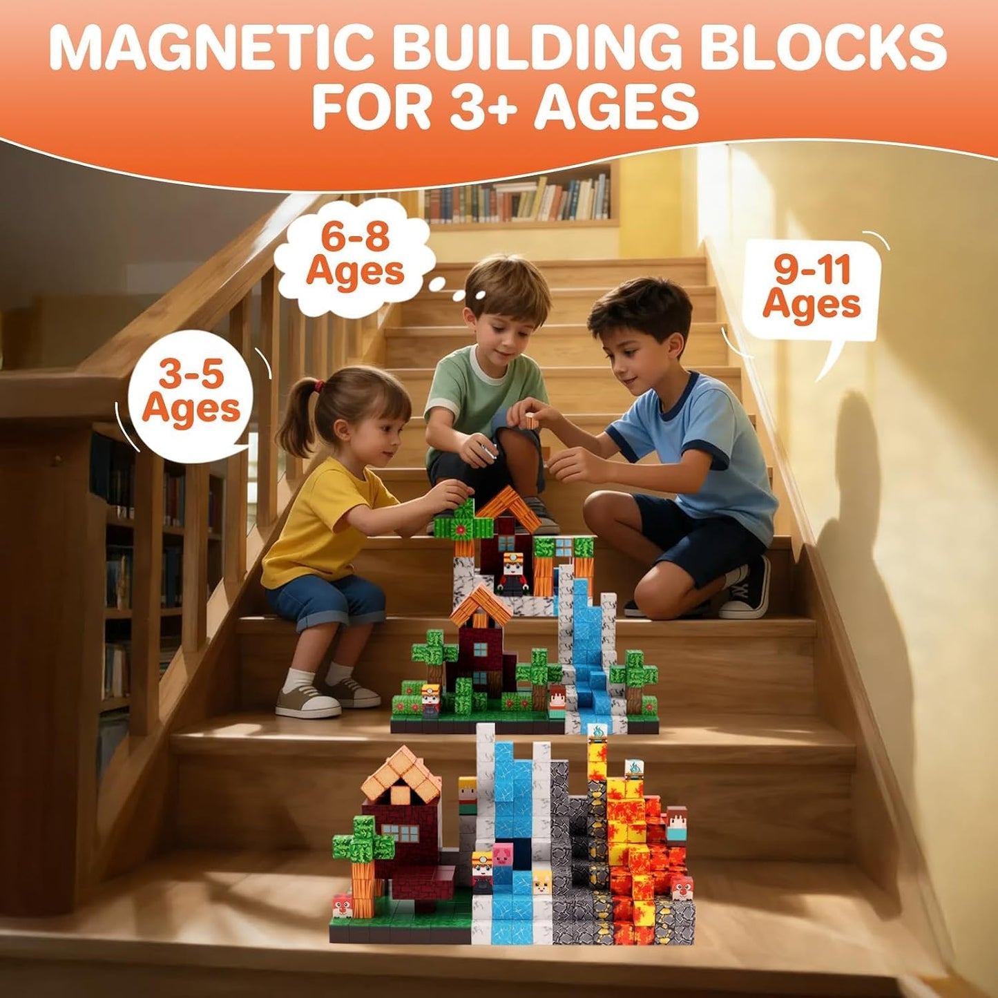 FUNYKICH 470 bloques magnéticos para niños, juego de cubo de constr...