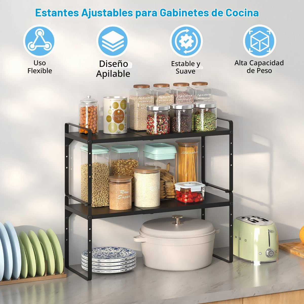 Organizadores de estantes de gabinete de cocina de 15.5 a 25.5 pulg...