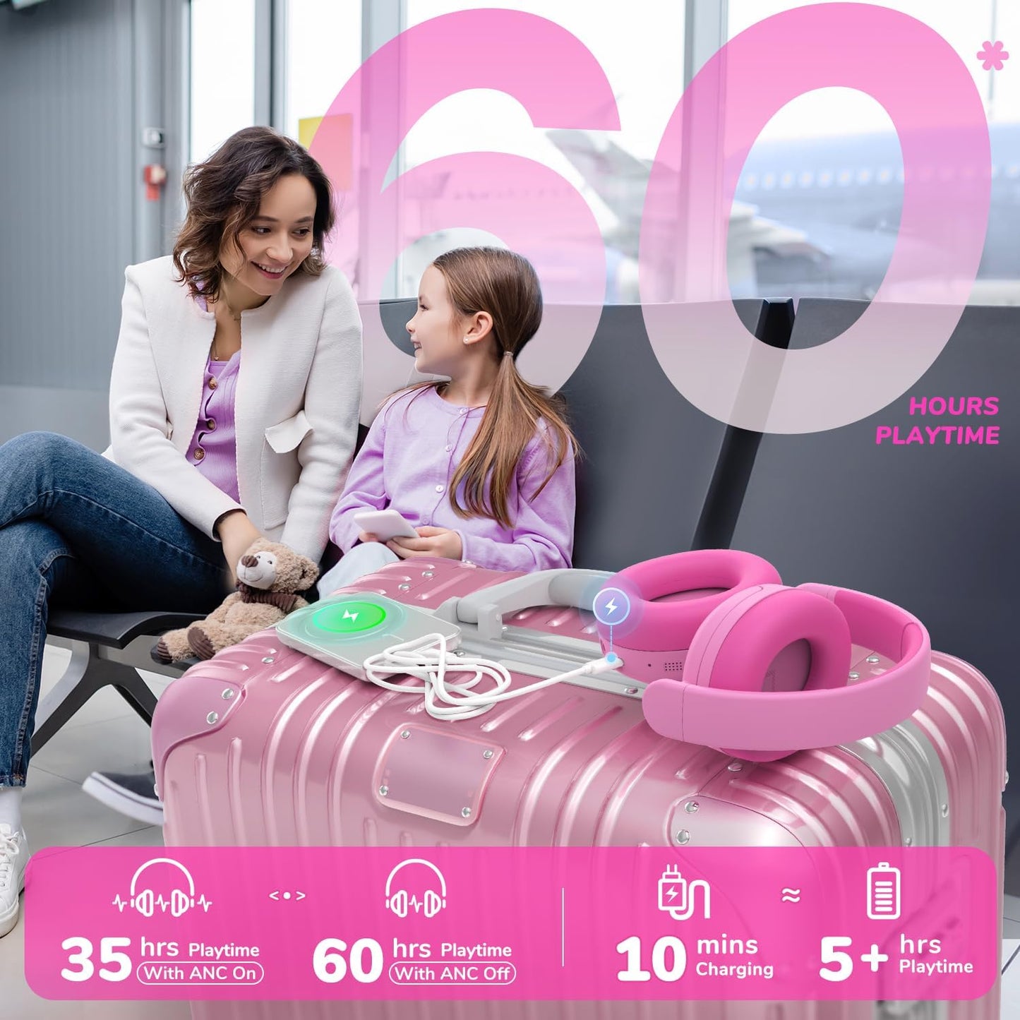 iClever BTH20 Auriculares con cancelación activa de ruido para niño...