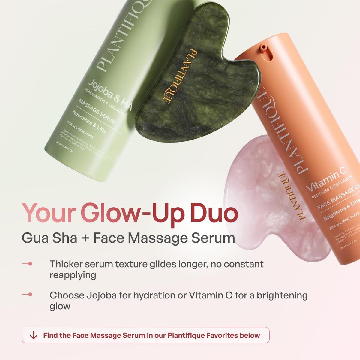 PLANTIFIQUE Herramienta Gua Sha de cuarzo rosa, masajeador facial a...