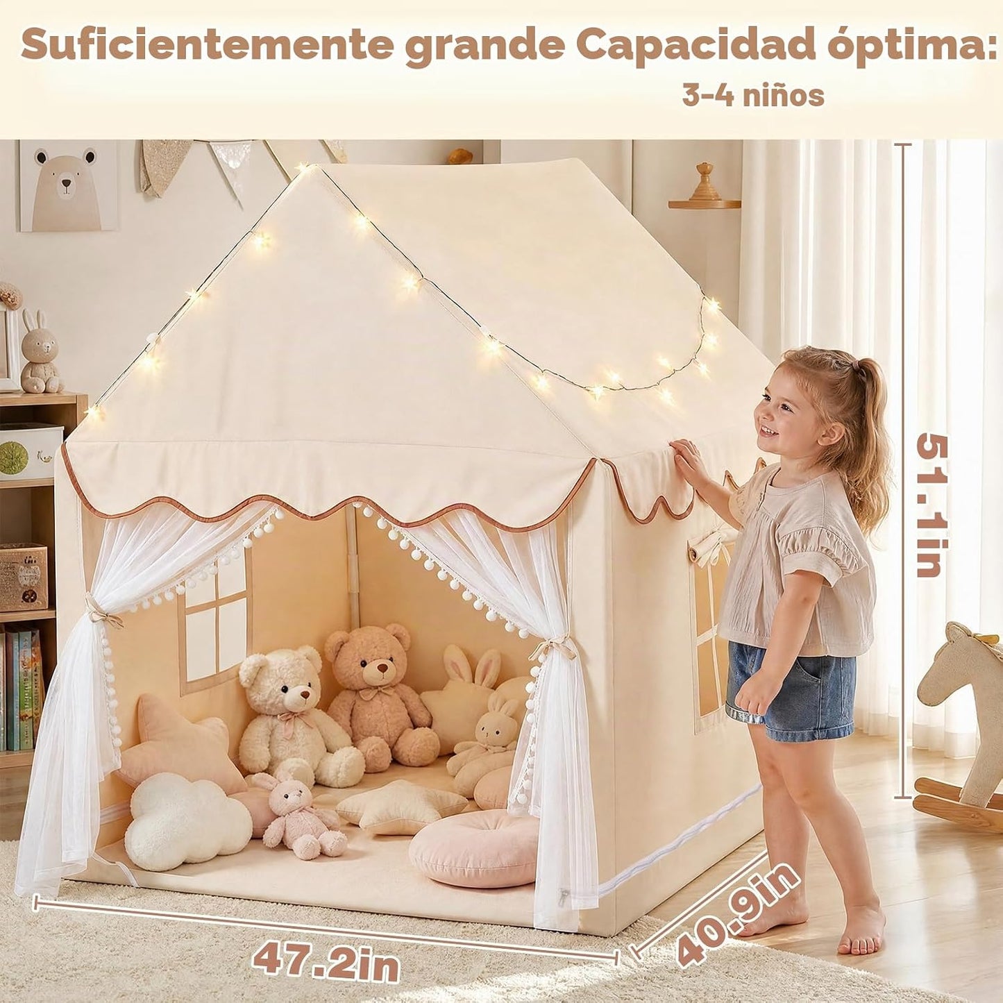 Tienda de juegos grande para niños con tapete y luces de estrellas,...