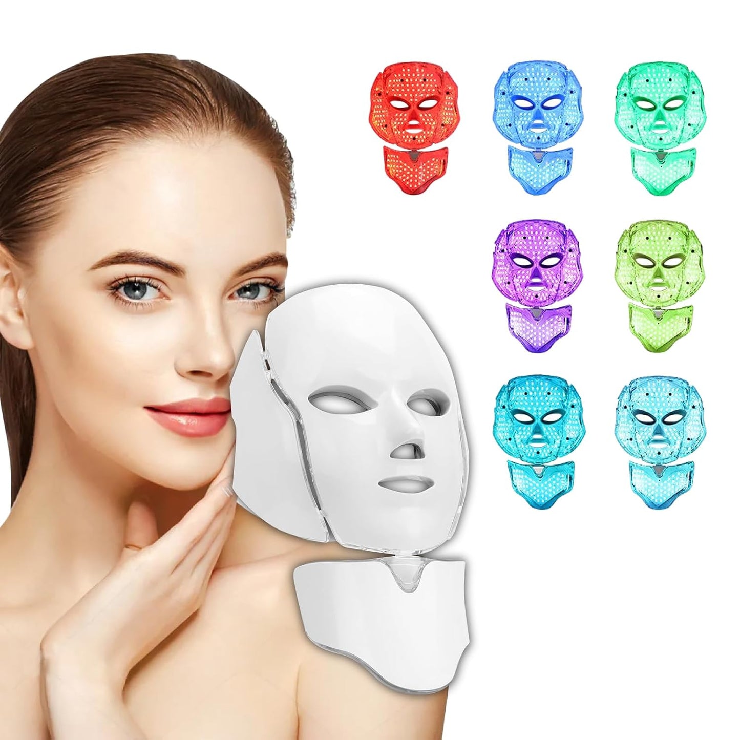 BeaRay Terapia de luz con máscara facial LED, 7 colores para vitali...