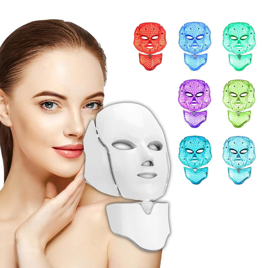 BeaRay Terapia de luz con máscara facial LED, 7 colores para vitali...