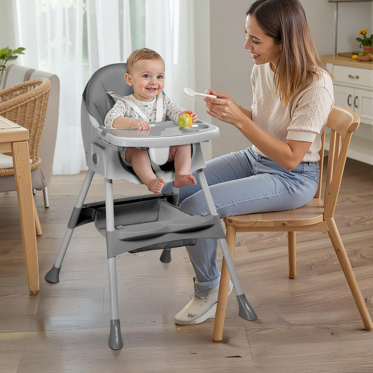Ktaxon - Silla alta para bebé, silla alta portátil 6 en 1, color gr...
