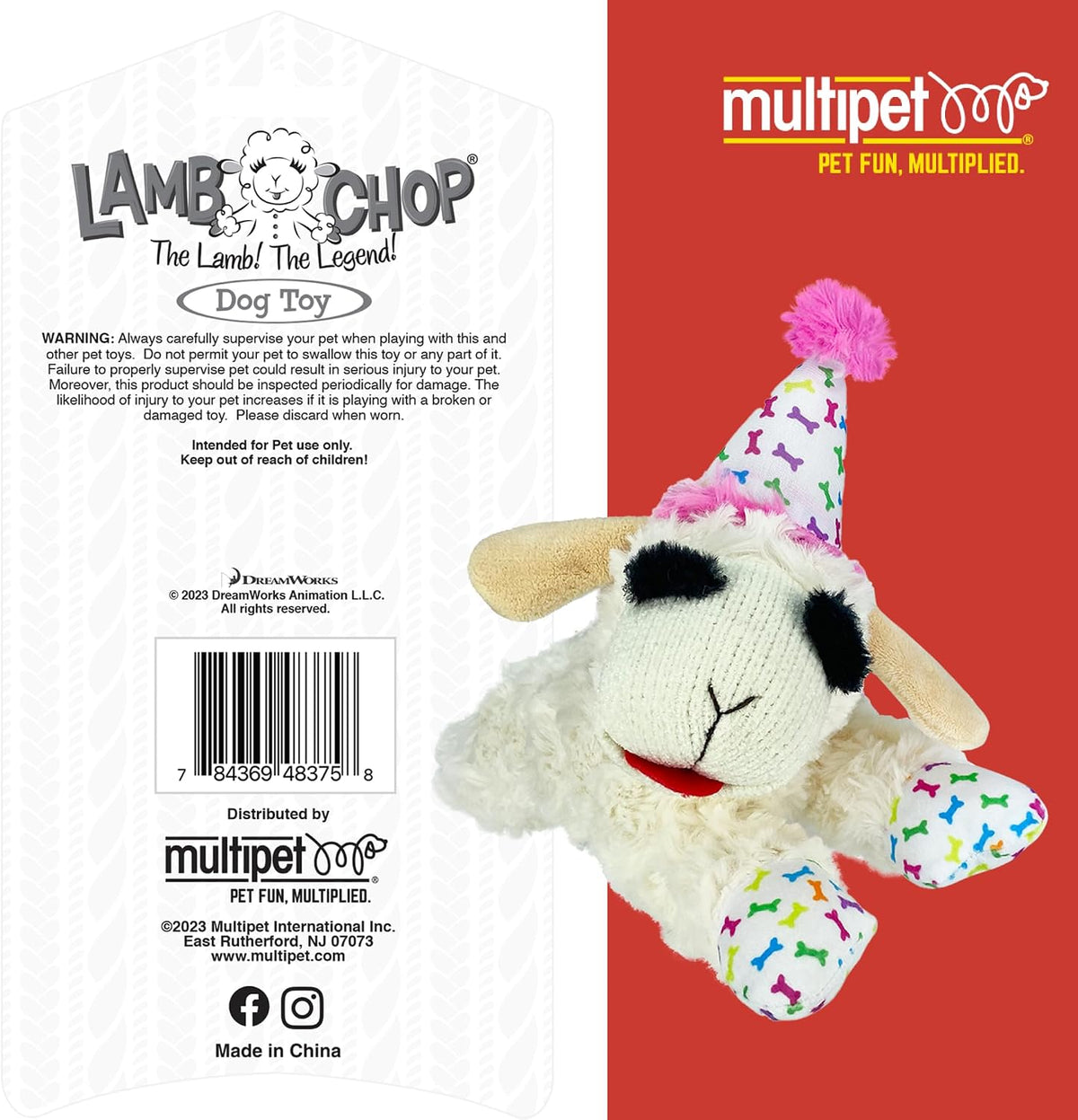 Multipet Lamb Chop - Juguete de peluche para perro con sombrero de...
