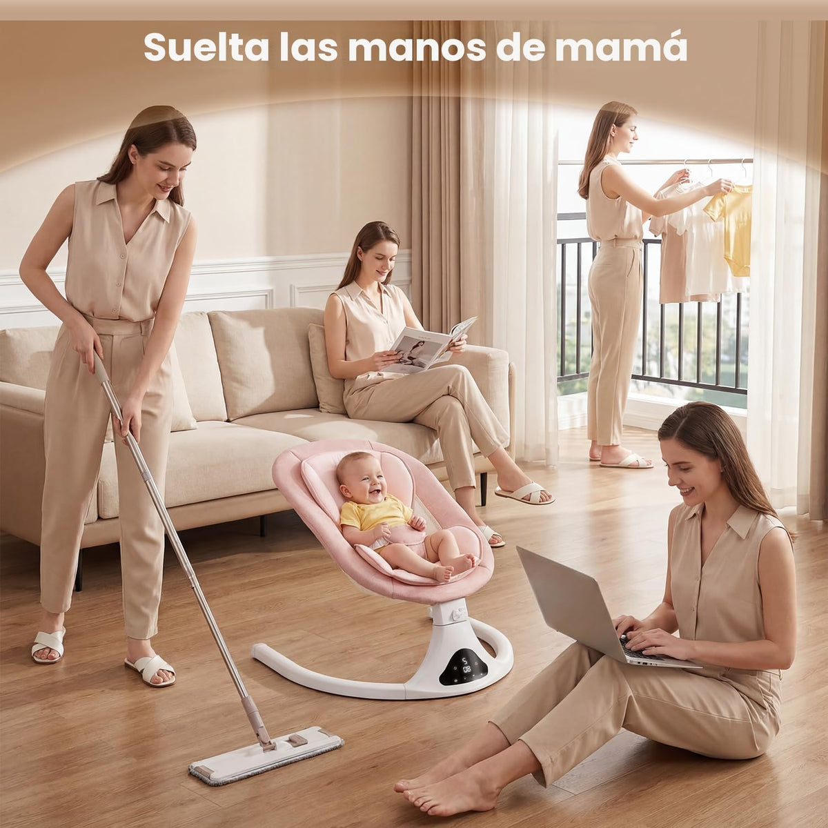 Columpio eléctrico para bebé con control remoto, 5 velocidades, por...