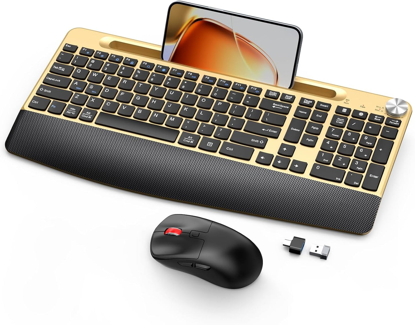 GAMCATZ Juego de teclado y mouse inalámbrico ergonómico con reposa...