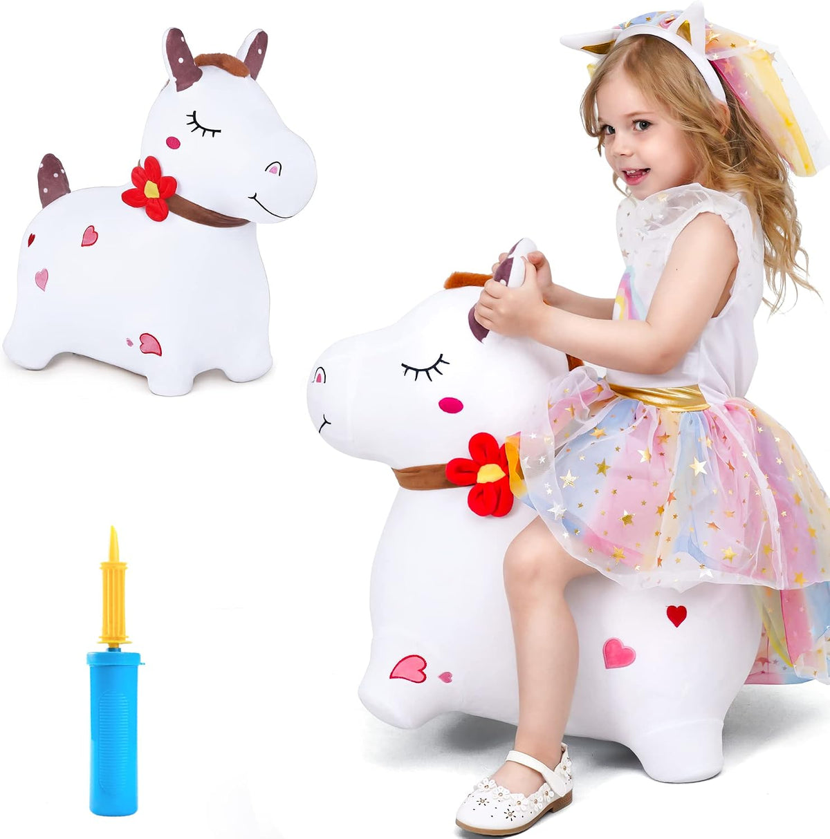 iPlay, iLearn Bouncy Pals - Caballo para saltar blanco inflable con...