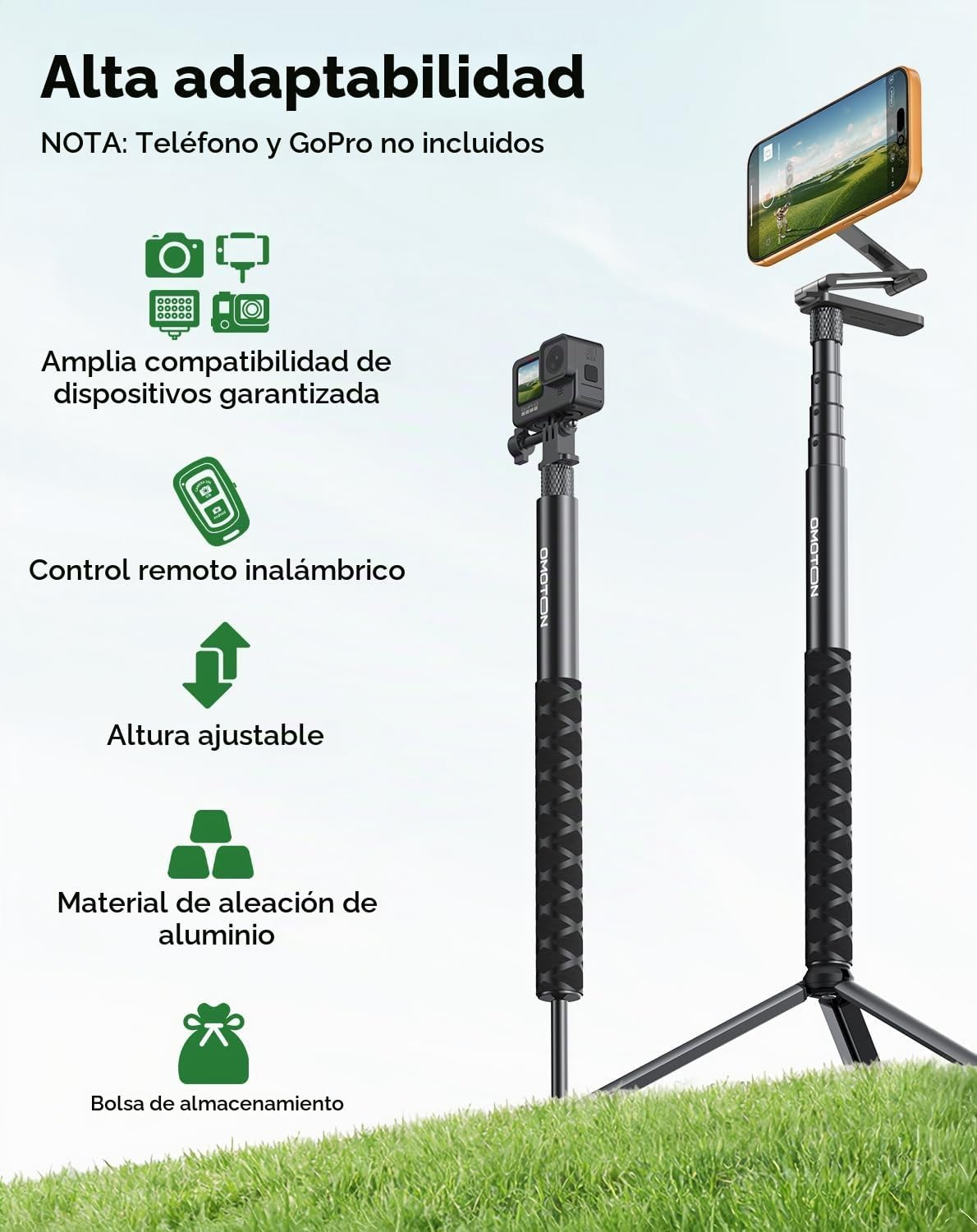 OMOTON CV08-B1 Trípode de golf y monopie, kit Pro 5 en 1 (soporte m...